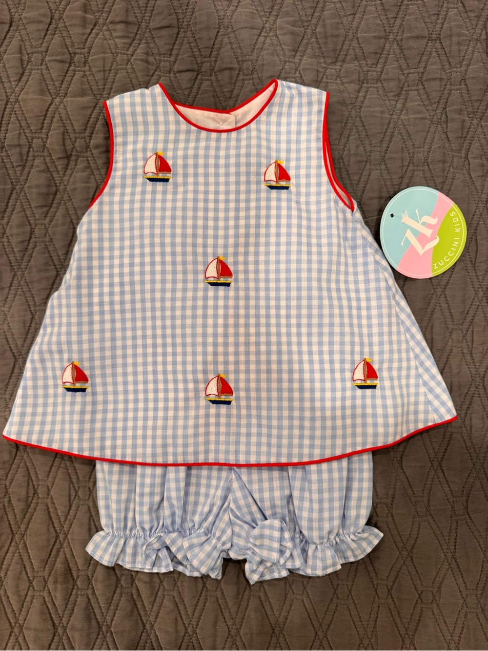 Zuccini Kids Blue Gingham Sailboat Matching Set